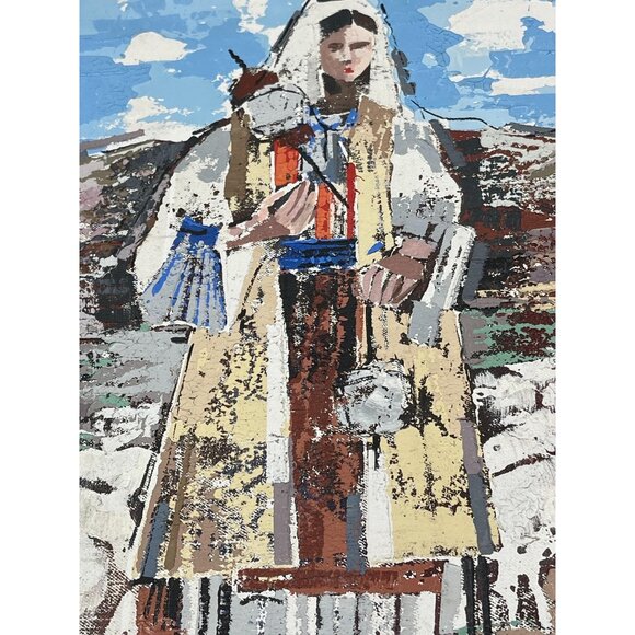 Painting native American southwestern wood frame tribal dress sheep mountain sky - Picture 6 of 9